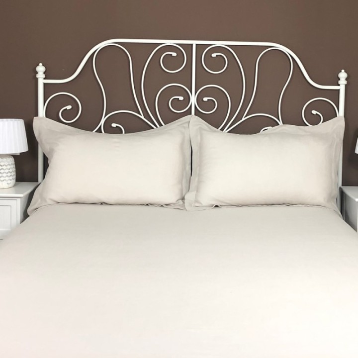 Pillowcase Oxford Linen Atlanta Cream Colour Bed View