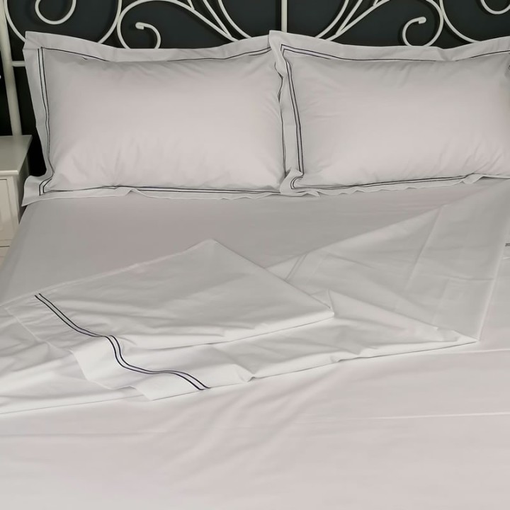 Flat sheet grey trim Egyptian Cotton 200 Thread Count Percale Porto with pillows