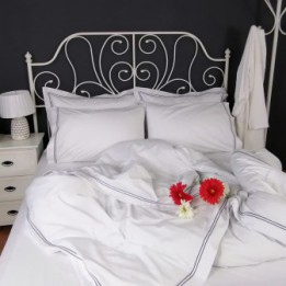 Duvet Cover Egyptian Cotton 200 Thread Count Percale Porto Blue trim red flower