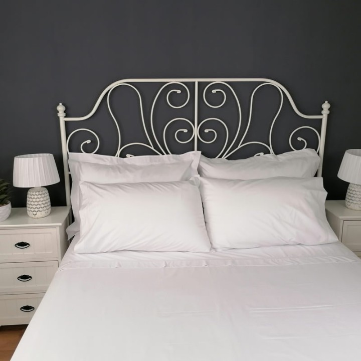 Flat sheet white trim Egyptian Cotton 200 Thread Count Percale Porto wide angle view