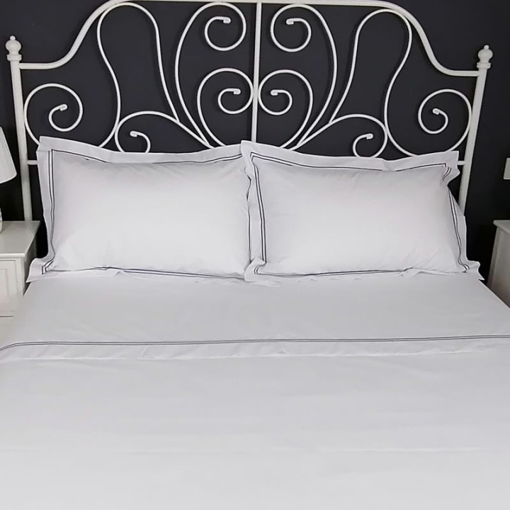 Flat sheet blue trim Egyptian Cotton 200 Thread Count Percale Porto